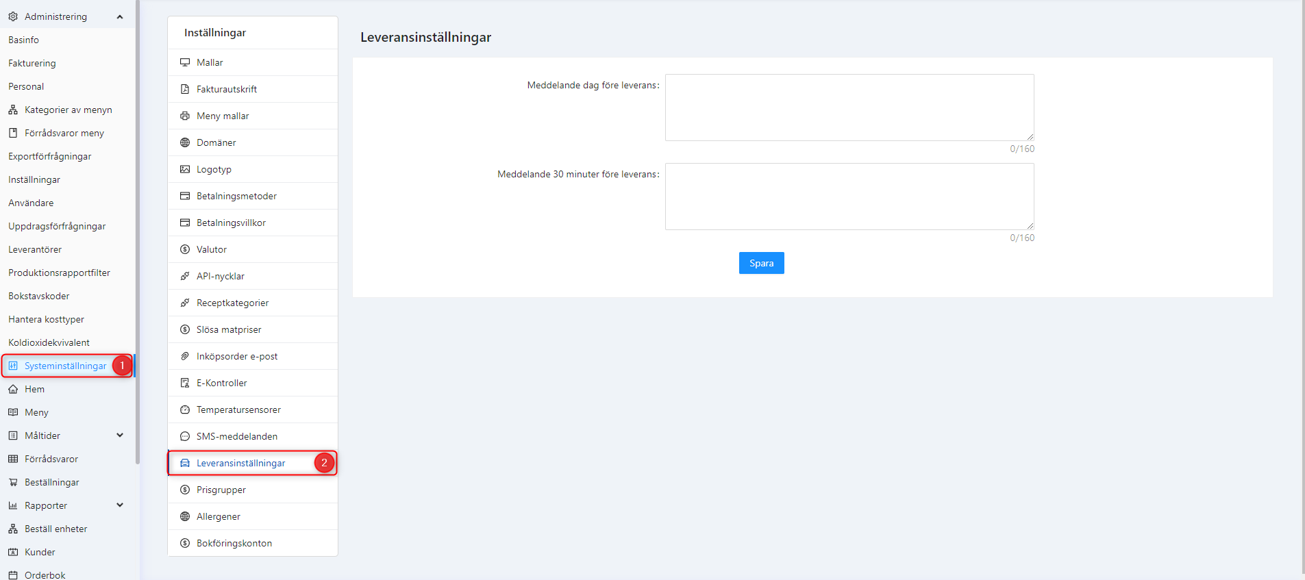 Leveransinställningar